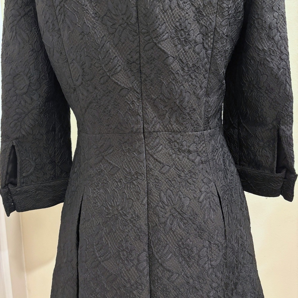 Brooks Brothers Black Floral Jacquard Split Square Neck Fit & Flare Midi Dress 2 - Picture 9 of 11
